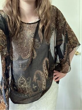 Sheer Black & Brown Paisley Print Flowy Top